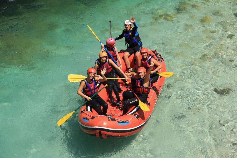 Bovec: Soča River Whitewater Rafting - The swimming stop in the emerald water